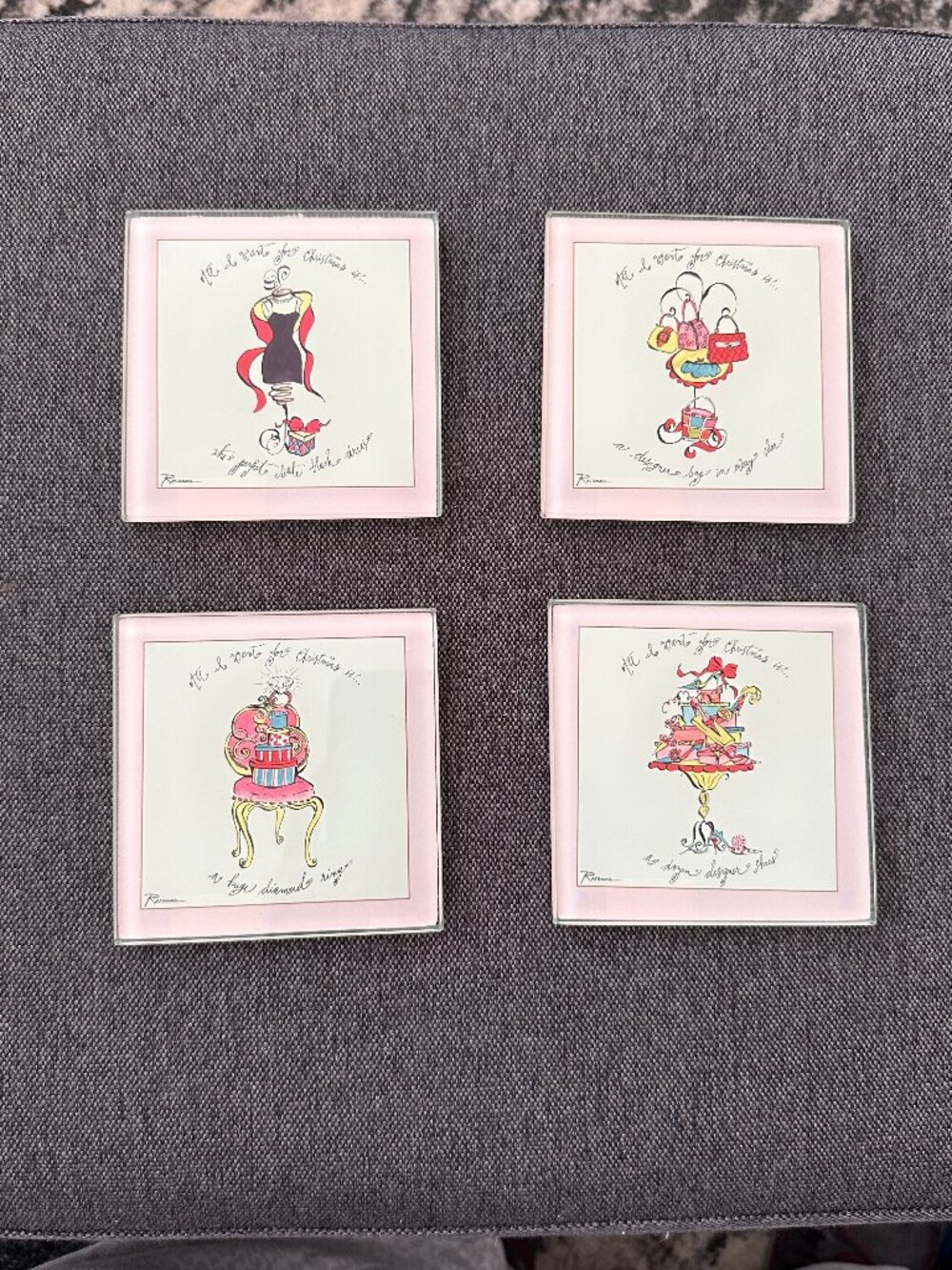 Set of Four Glass Holiday Coasters, Fashionista Themed